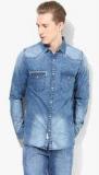 United Colors Of Benetton Blue Washed Slim Fit Casual Shirt men