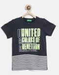 United Colors Of Benetton Boys Navy Blue & White Printed Round Neck T Shirt