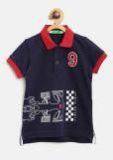 United Colors Of Benetton Boys Navy Printed Polo Collar T Shirt