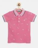 United Colors of Benetton Boys Pink Printed Polo Collar T shirt