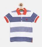 United Colors of Benetton Boys White & Blue Striped Polo Collar T shirt