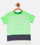 United Colors Of Benetton Fluorescent Green & White Striped Round Neck T Shirt Boys