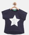 United Colors Of Benetton Girls Navy Blue Printed Round Neck T Shirt