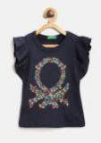 United Colors of Benetton Girls Navy Blue Printed Top