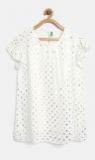 United Colors Of Benetton Girls Off White & Gold Toned Polka Dot Print A Line Top