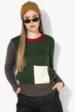 United Colors Of Benetton Green & Grey Solid Pullover Women