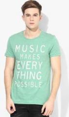 United Colors Of Benetton Green Printed Round Neck T Shirt men