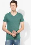 United Colors Of Benetton Green Solid Slim Fit V Neck T Shirt men