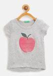 United Colors Of Benetton Grey Melange Printed Round Neck T Shirt Girls