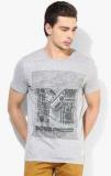 United Colors Of Benetton Grey Melange Printed Round Neck T Shirt men