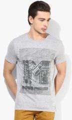 United Colors Of Benetton Grey Melange Printed Round Neck T Shirt men