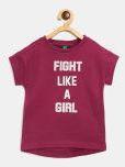 United Colors Of Benetton Maroon Printed Round Neck T Shirt Girls