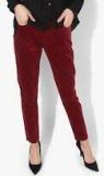 United Colors Of Benetton Maroon Solid Slim Fit Corduroy Trouser Women