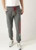 United Colors Of Benetton Men Grey Melange Solid Joggers With Printed Detail