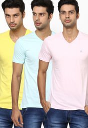 United Colors Of Benetton Multi Colored Pack Of 3 V Neck T Shirts Men