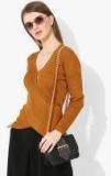 United Colors Of Benetton Mustard Self Design Sweater Women