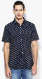 United Colors Of Benetton Navy Blue Printed Casual Shirt Men