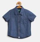 United Colors Of Benetton Navy Blue Printed Denim Shirt Boys