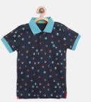 United Colors Of Benetton Navy Blue Printed Polo Collar T Shirt boys