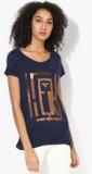 United Colors Of Benetton Navy Blue Printed T Shirt Women