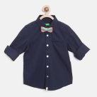 United Colors Of Benetton Navy Blue Regular Fit Printed Casual Shirt Boys