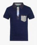 United Colors Of Benetton Navy Blue Self Design Polo Collar Tshirt boys