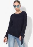 United Colors Of Benetton Navy Blue Self Design Sweater Women