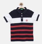 United Colors Of Benetton Navy Blue Striped Polo Collar T Shirt boys