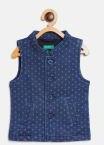 United Colors Of Benetton Navy Blue Woven Design Denim Nehru Jacket Boys