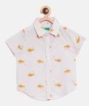 United Colors Of Benetton Off White & Pink Regular Fit Striped Casual Shirt Boys