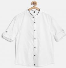 United Colors Of Benetton Off White Printed Regular Fit Casual Shirt boys