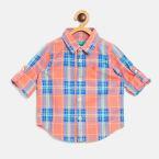 United Colors Of Benetton Orange & Blue Regular Fit Checked Casual Shirt Boys