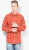 United Colors Of Benetton Orange Checked Slim Fit Casual Shirt Men