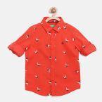 United Colors Of Benetton Orange Regular Fit Printed Casual Shirt Boys