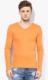 United Colors Of Benetton Orange Solid V Neck T Shirt Men