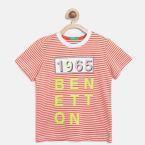 United Colors Of Benetton Orange Striped Round Neck T Shirt Boys