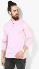 United Colors Of Benetton Pink Solid Henley T Shirt men