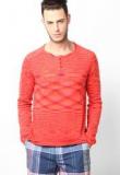 United Colors Of Benetton Red Printed Henley T Shirt Men