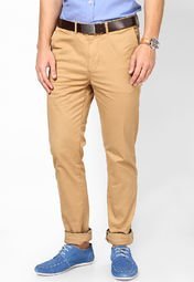 United Colors Of Benetton Solid Khaki Cross Pocket Details And Trouser In Strecth Men