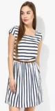 United Colors Of Benetton White Colored Striped Shift Dress With Belt Women