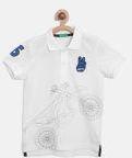 United Colors Of Benetton White Printed Polo Collar T Shirt Boys