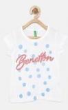 United Colors Of Benetton White Printed Polo T Shirt Girls