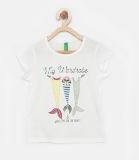 United Colors Of Benetton White Printed Round Neck T Shirt Girls