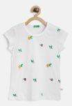 United Colors Of Benetton White Self Design Round Neck T Shirt Girls