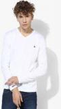 United Colors Of Benetton White Solid Slim Fit V Neck T Shirt men