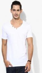 United Colors Of Benetton White Solid V Neck T Shirt men