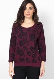 United Colors Of Benetton Wine L/Slv Jacquard Sweat Women