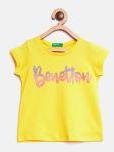 United Colors Of Benetton Yellow Printed Round Neck T Shirt Girls