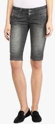 Upperclass Grey Solid Capri Women