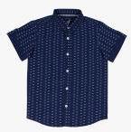 Urban Scottish Navy Blue Regular Fit Printed Casual Shirt Boys